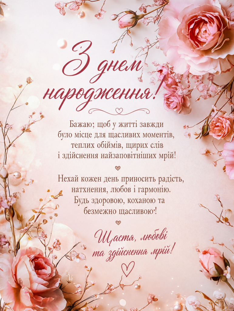 Ніжна рожева квіткова рамка з трояндами, перлинами та світлим центром для святкової листівки чи привітання.
