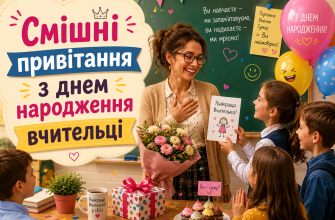 Смішні привітання з днем народження вчительці від учнів у святково прикрашеному класі