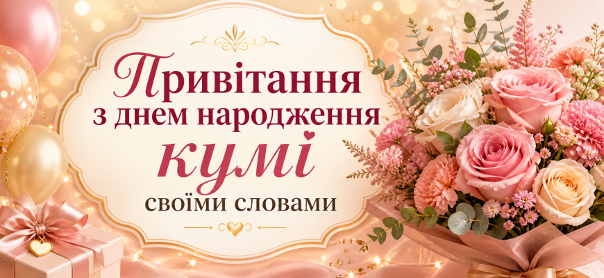 Привітання з днем народження кумі своїми словами з квітами та подарунком