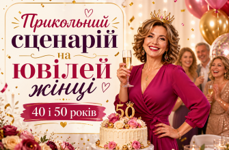 Прикольний сценарій на ювілей жінці 40 і 50 років з веселим святом, тортом, кульками та гостями
