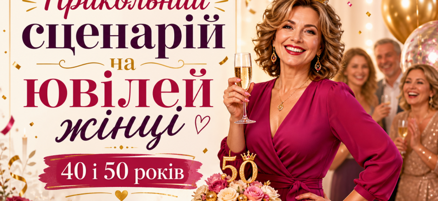 Прикольний сценарій на ювілей жінці 40 і 50 років з веселим святом, тортом, кульками та гостями
